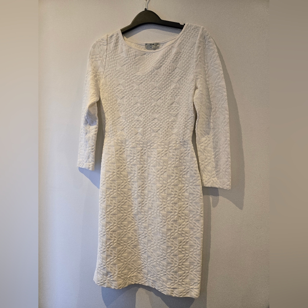 Fendi White Geometric Jacquard Dress